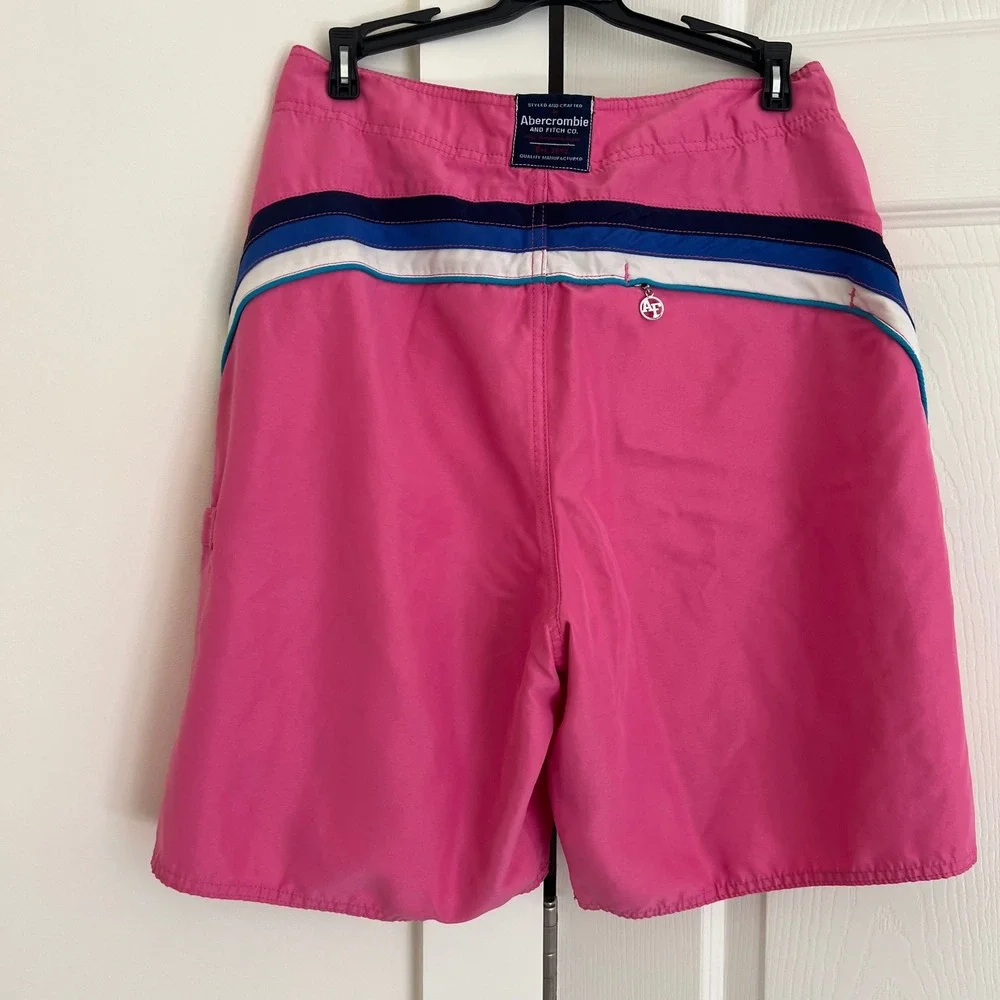 VTG‎ Abercrombie & Fitch Mens Pink Striped Board Shorts Swim Trunks Size 30